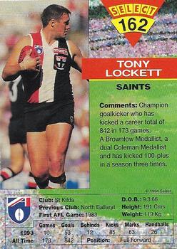 1994 Select AFL #162 Tony Lockett Back